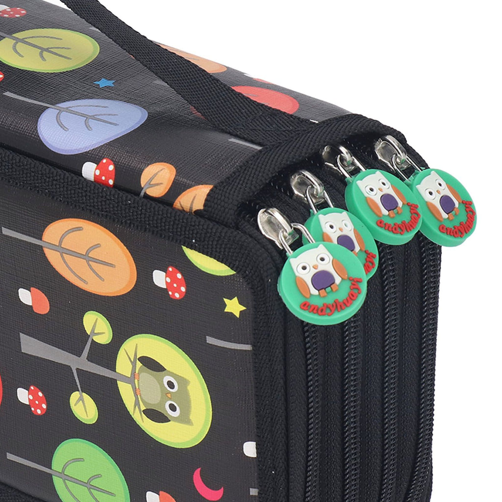 Colored Pencil Case Pencil Holder with Zipper Closure Large Capacity Pencil Case Foldable Colored Pencil Bag Cartoon Black 4 Layers 72 Holes