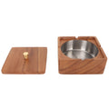 Cigar Ashtray with Lid Walnut Wood Windproof Decorative Desktop Cigarettes Ashtray for Outdoor Patio Indoor Home and Office Silver