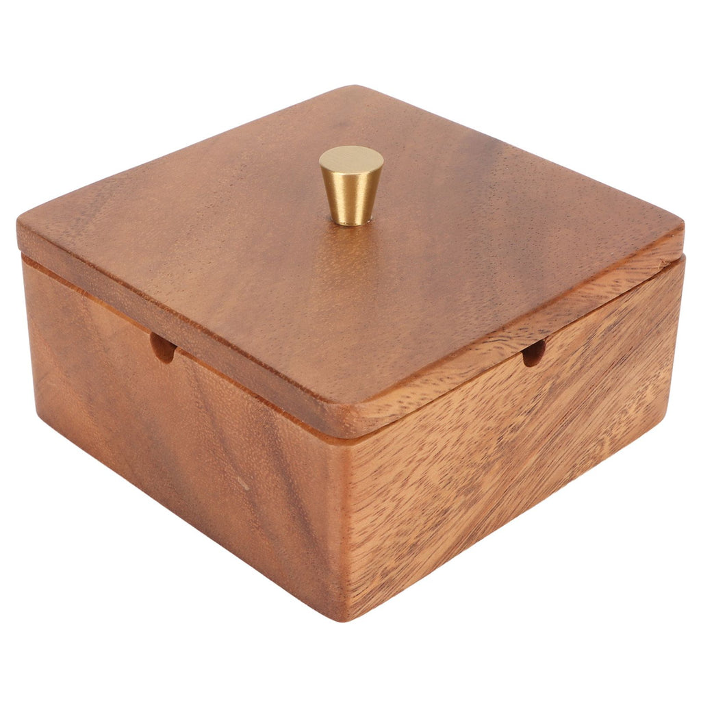 Cigar Ashtray with Lid Walnut Wood Windproof Decorative Desktop Cigarettes Ashtray for Outdoor Patio Indoor Home and Office Gold