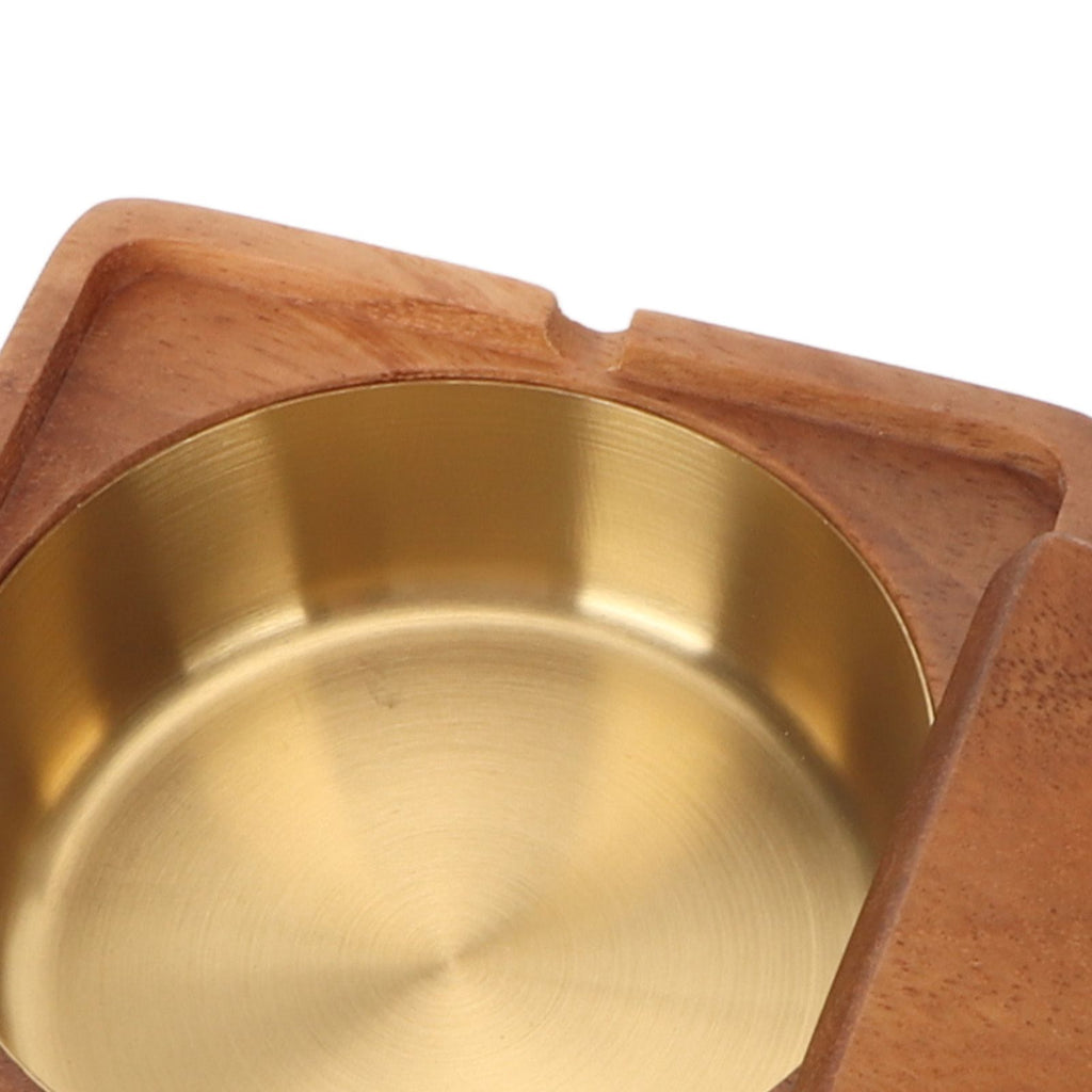 Cigar Ashtray with Lid Walnut Wood Windproof Decorative Desktop Cigarettes Ashtray for Outdoor Patio Indoor Home and Office Gold