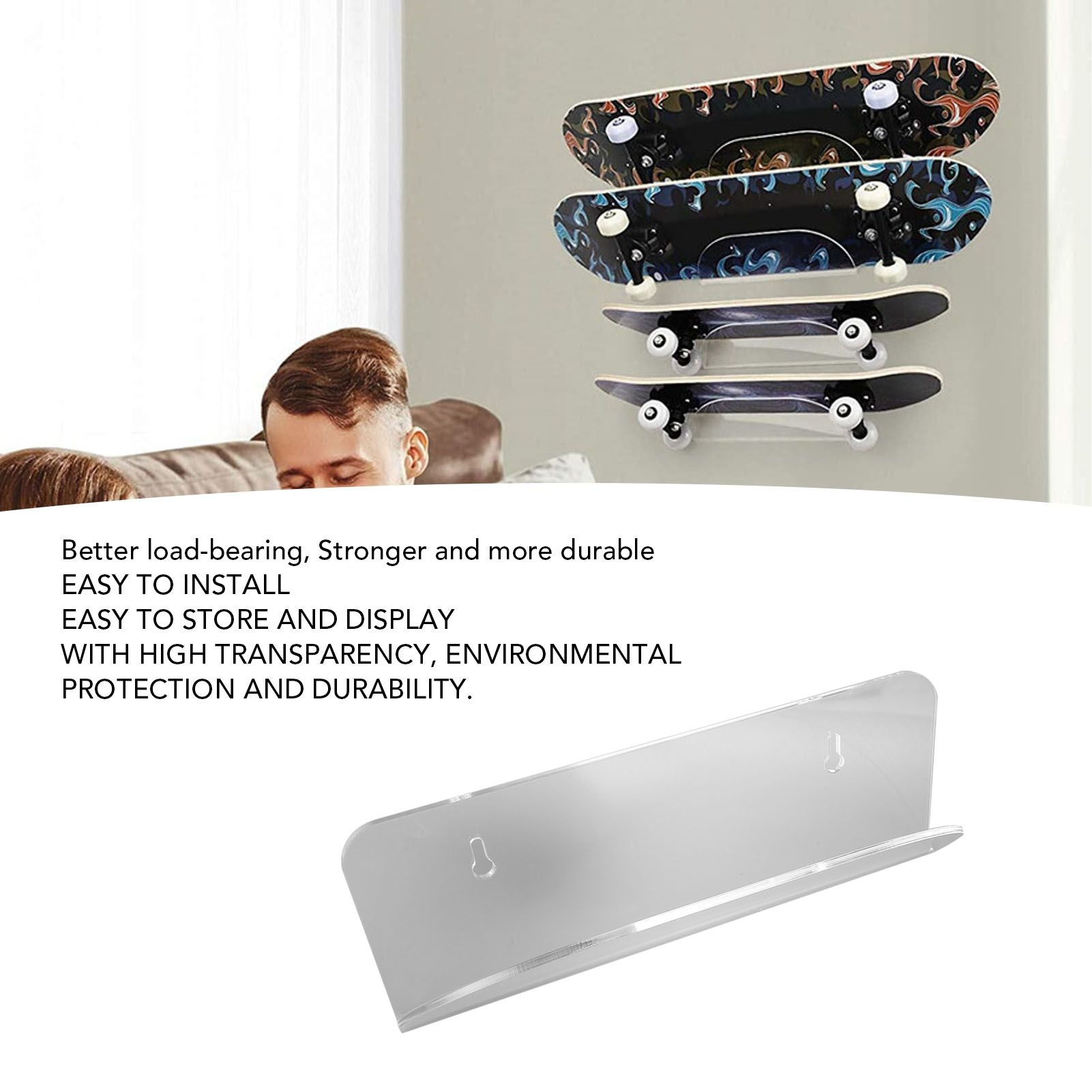 Skateboard Wall Mount Display Rack Acrylic Skateboard Hanger Wall Mount Deck Clear Display Storage Longboard Wall Rack