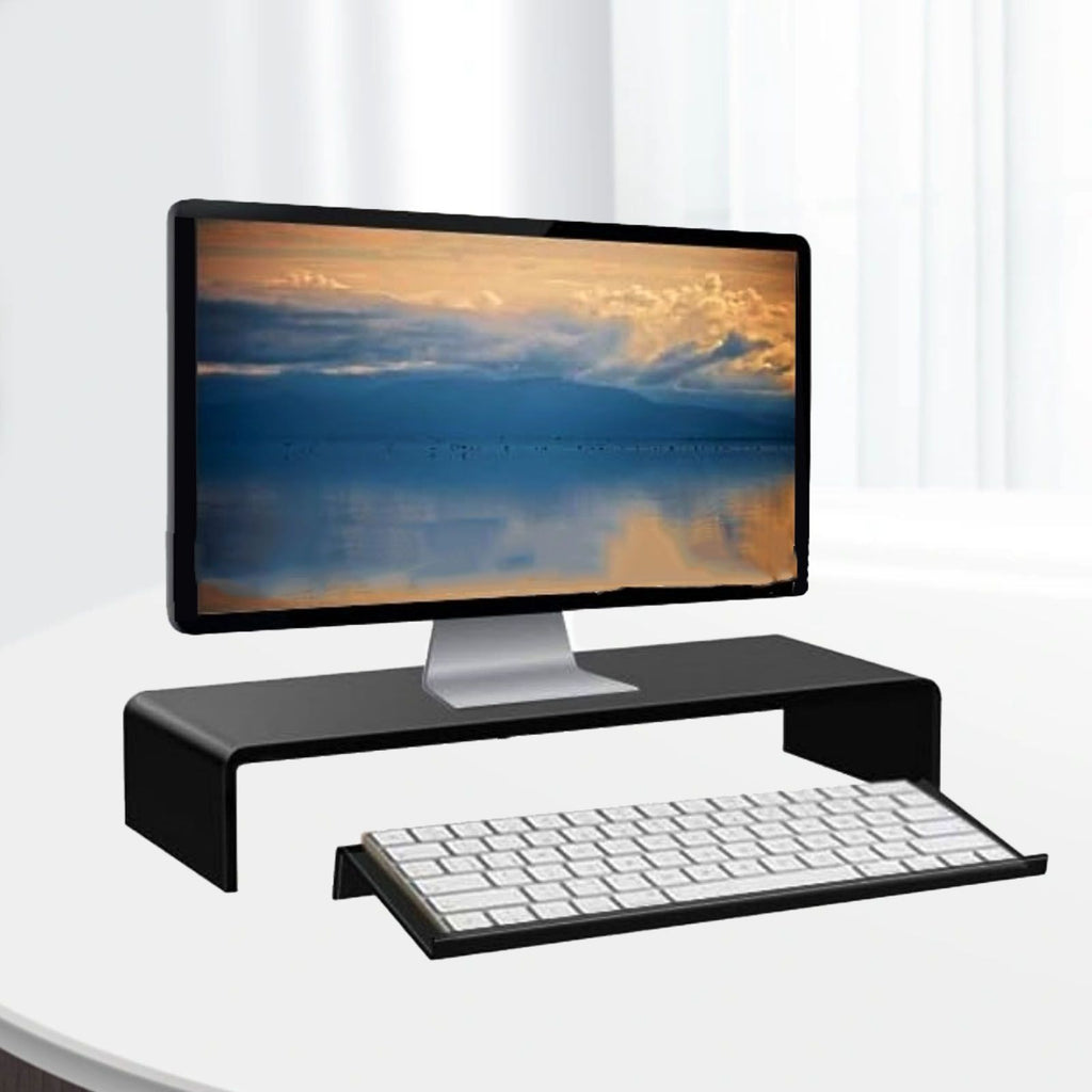 Acrylic Tilted Computer Keyboard Holder Low Front Lip Polished Finish Keyboard Riser Keyboard Holder for Office Black