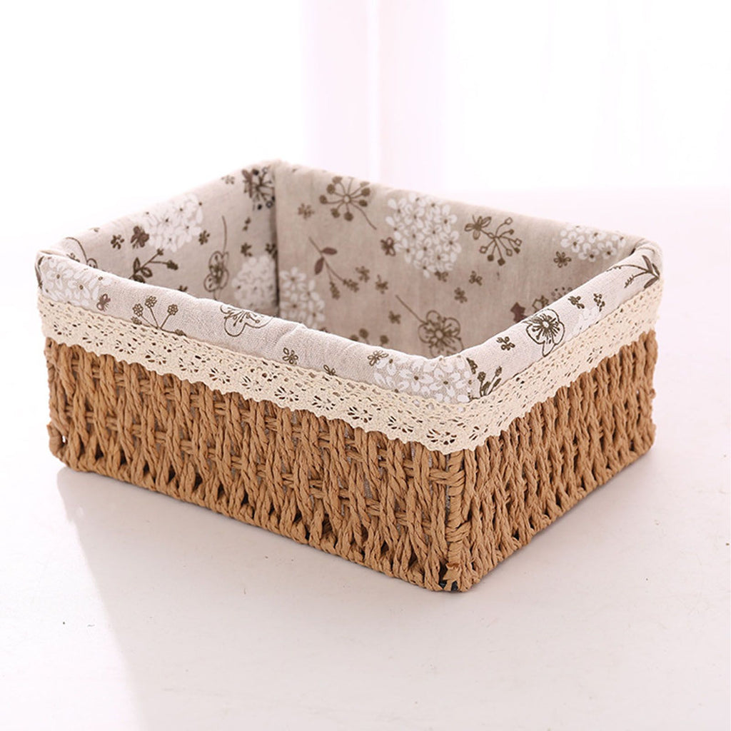 Woven Storage Basket Rural Fabric Weaving Handmade Desktop Storage Basket for Organizing Shelves Bedroom Bathroom Medium Size 22x16x10cm Khaki