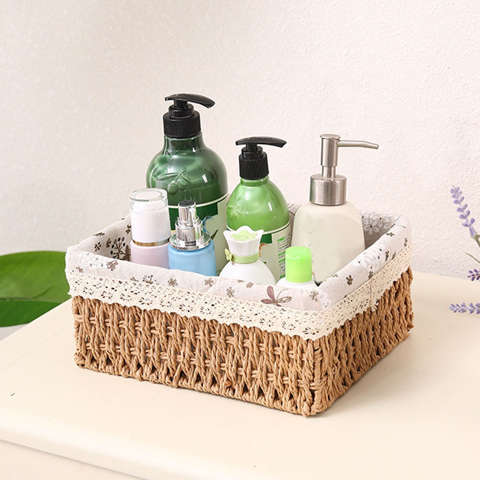 Woven Storage Basket Rural Fabric Weaving Handmade Desktop Storage Basket for Organizing Shelves Bedroom Bathroom Medium Size 22x16x10cm Khaki