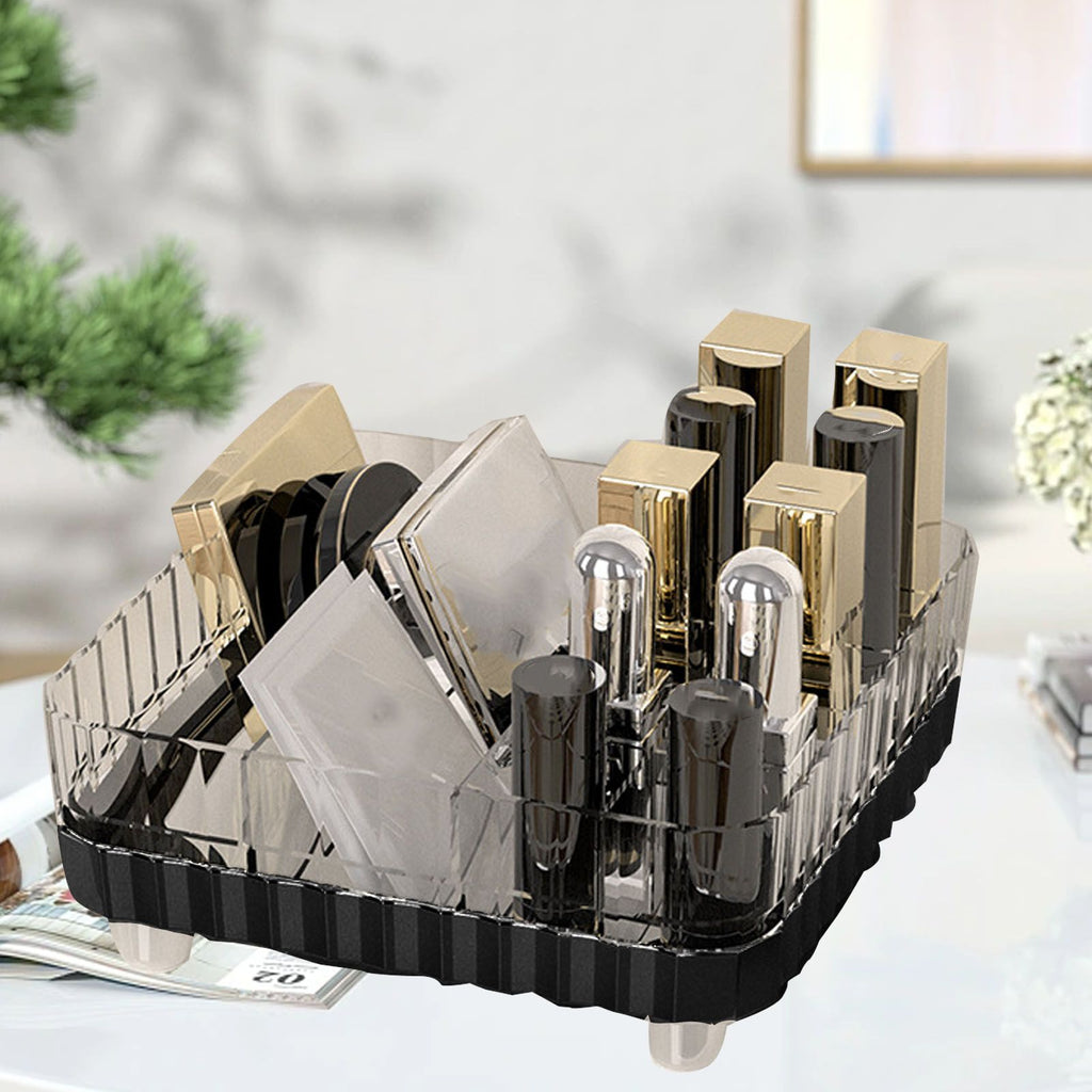 Makeup Organizer with Multiple Compartments Anti Slip Plastic Vanity Makeup Organizer for Cosmetics Lipsticks Jewelry Transparent Black