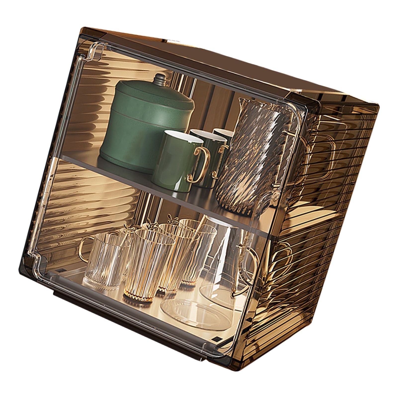 Cup Storage Rack Dustproof Stackable Plastic Clear Cup Organizer Box for Cabinet Desktop Medium Black