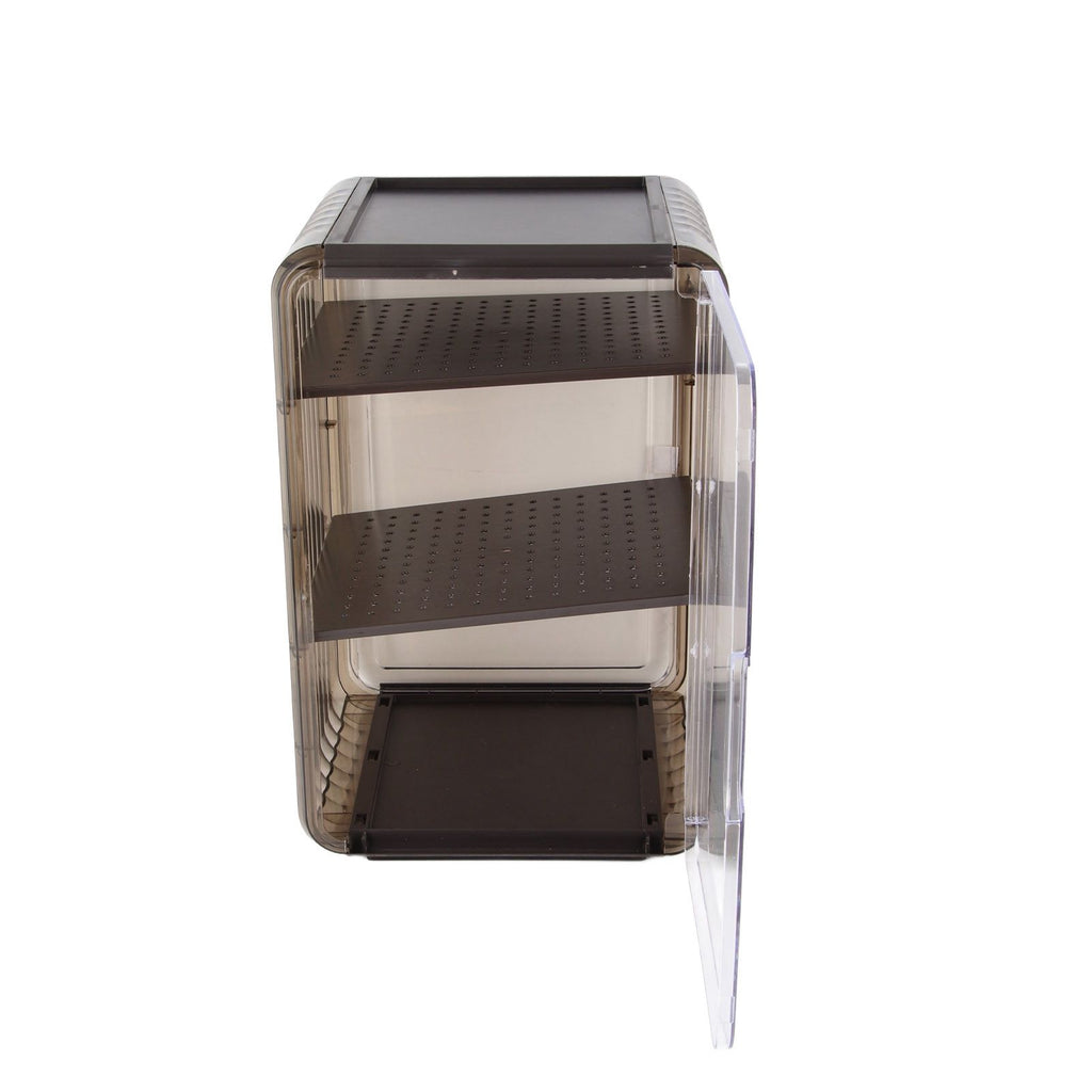 Cup Storage Rack Dustproof Stackable Plastic Clear Cup Organizer Box for Cabinet Desktop Large Black