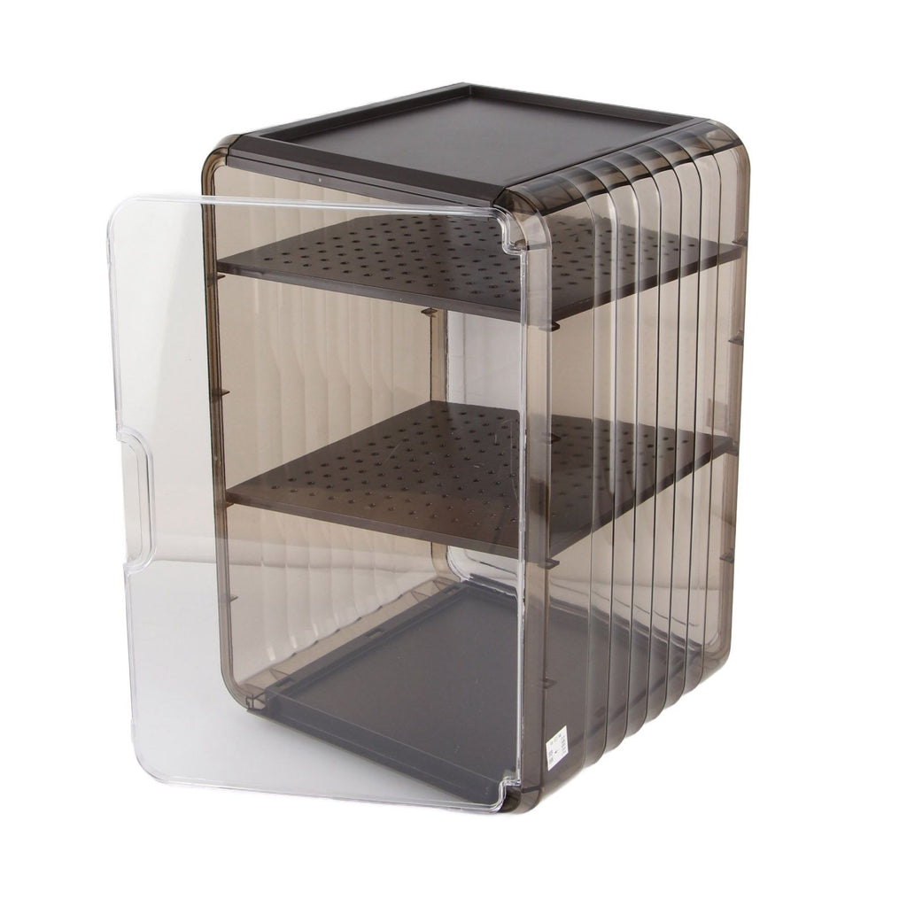 Cup Storage Rack Dustproof Stackable Plastic Clear Cup Organizer Box for Cabinet Desktop Large Black