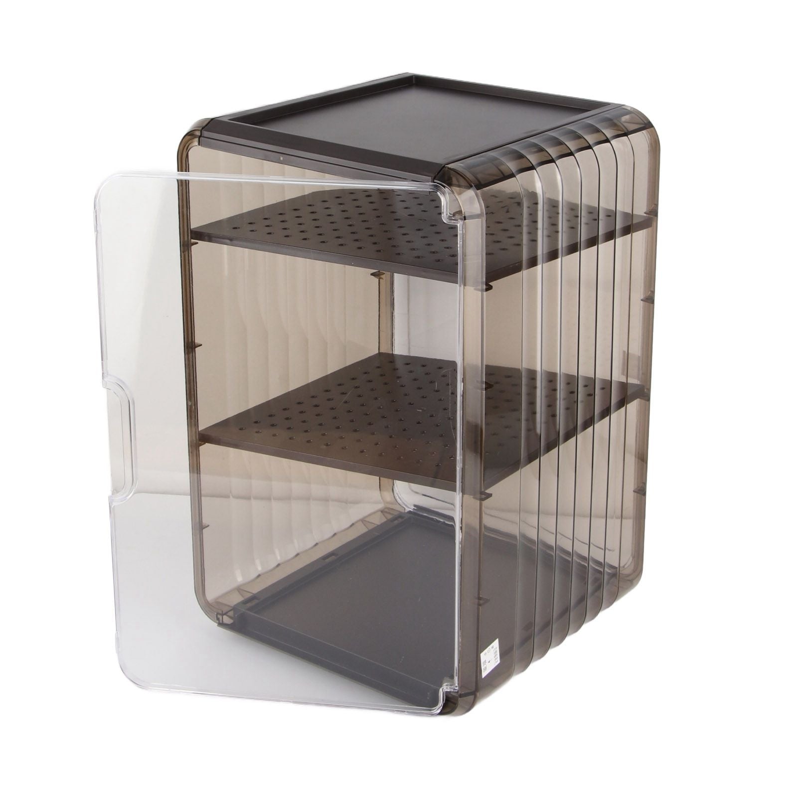 Cup Storage Rack Dustproof Stackable Plastic Clear Cup Organizer Box for Cabinet Desktop Large Black