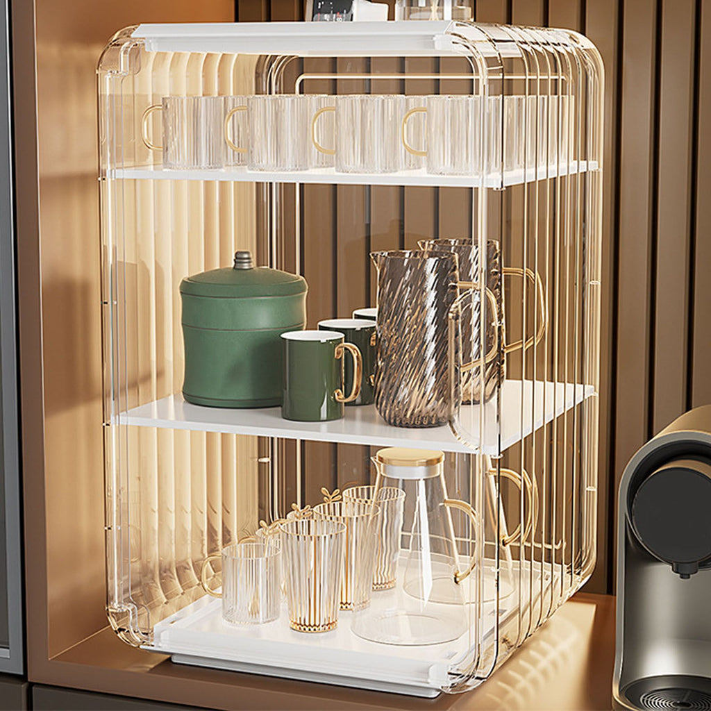 Cup Storage Rack Dustproof Stackable Plastic Clear Cup Organizer Box for Cabinet Desktop Large White