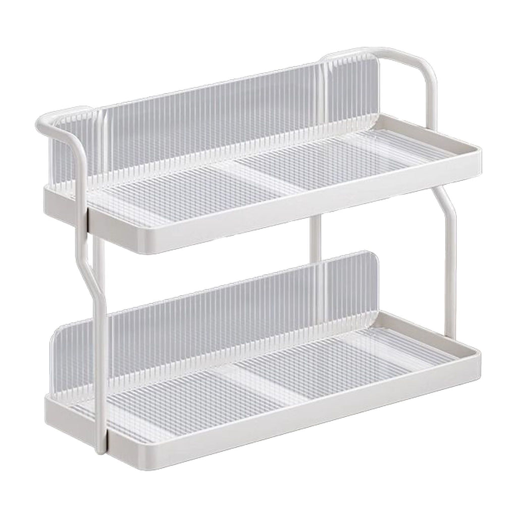 Countertop Shelf Organizer Carbon Steel 2 Tier Multifunctional Kitchen Spice Rack for Bedroom Bathroom Cupboard Under Sink Cream White