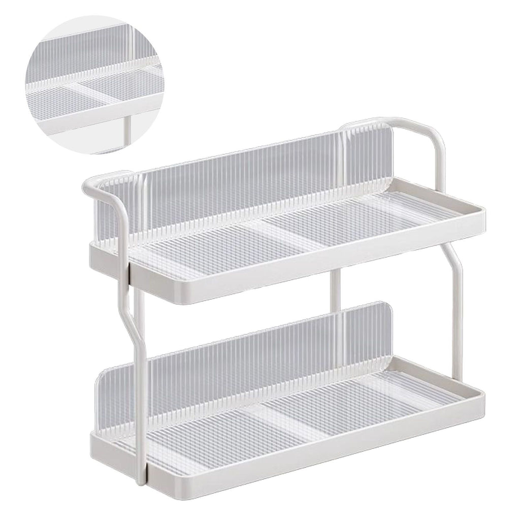 Countertop Shelf Organizer Carbon Steel 2 Tier Multifunctional Kitchen Spice Rack for Bedroom Bathroom Cupboard Under Sink Cream White