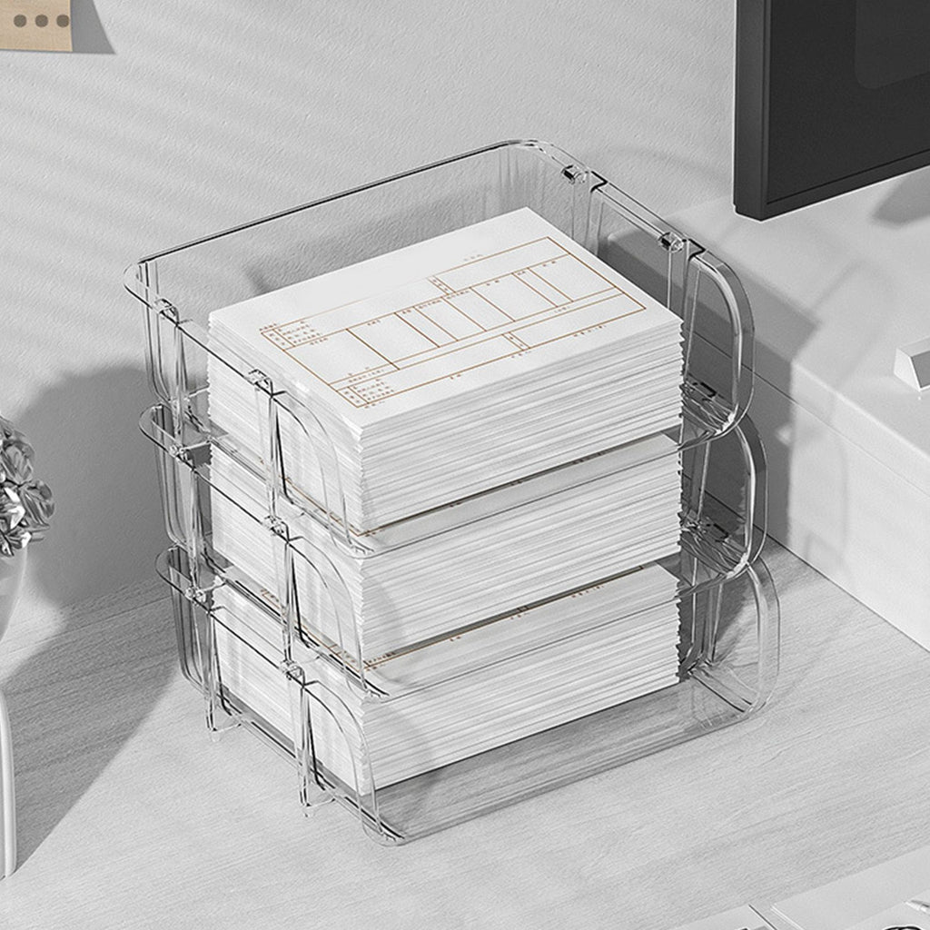 Transparent Desktop Stationery Organizer Stackable Stationery Files Storage Shelf Desktop Organizer S 26.5x20.2x8cm