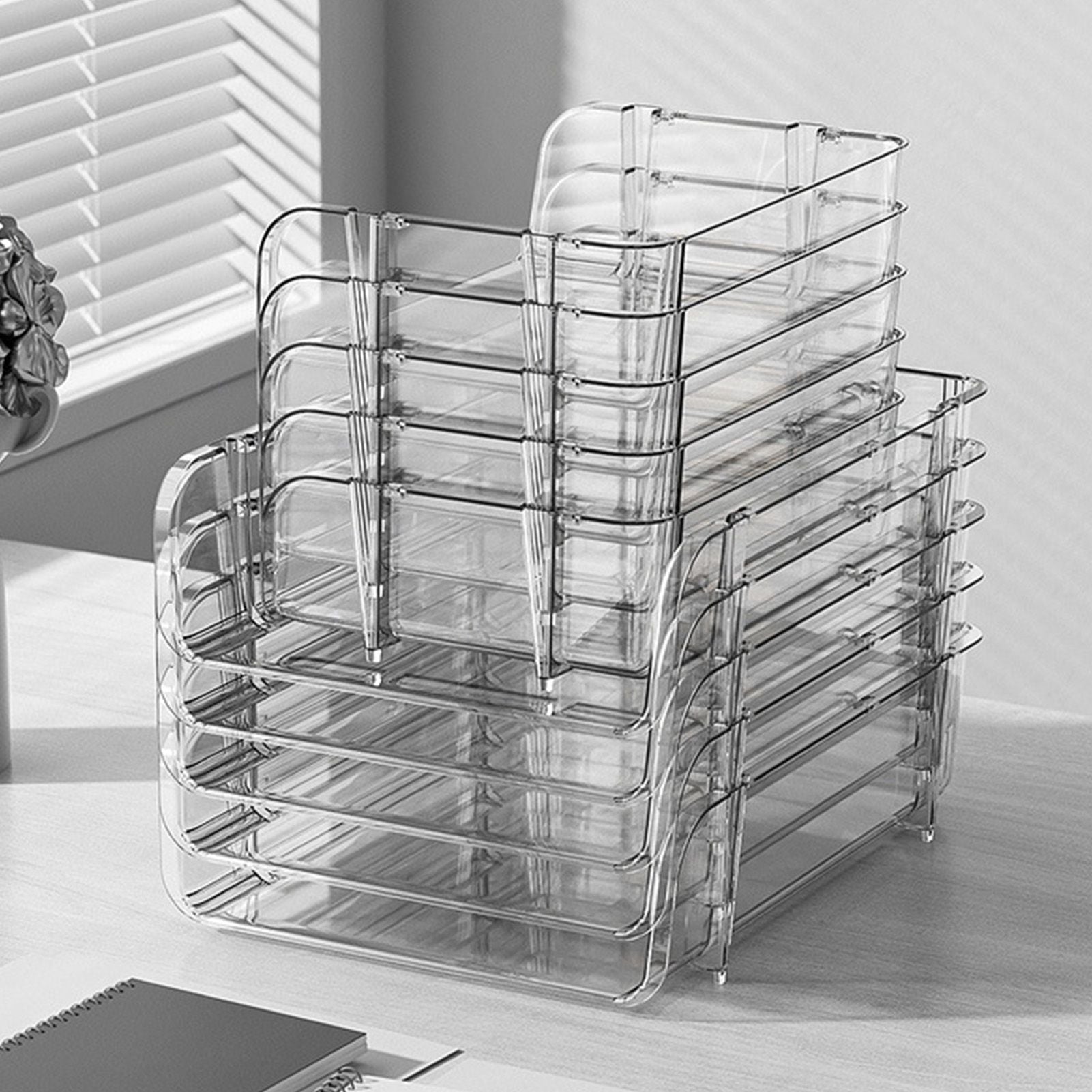 Transparent Desktop Stationery Organizer Stackable Stationery Files Storage Shelf Desktop Organizer S 26.5x20.2x8cm