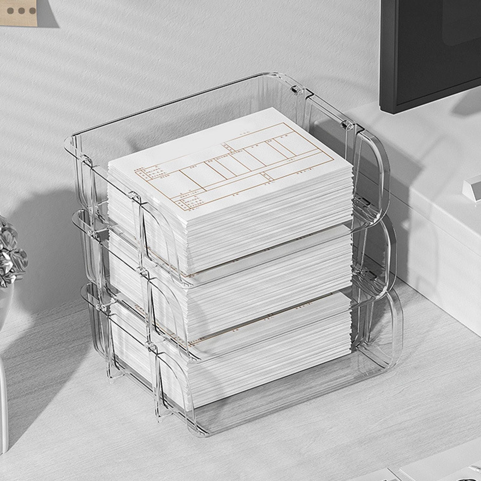 Transparent Desktop Stationery Organizer Stackable Stationery Files Storage Shelf Desktop Organizer L 26.5x33.2x8.5cm