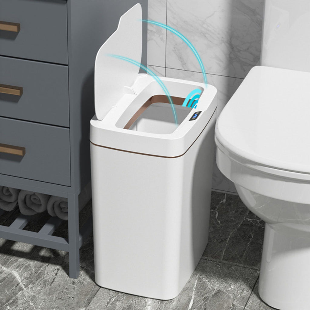 Automatic Trash Can 20L Touchless Sensor Easy Clean PP Waterproof Electric Garbage Bin for Kitchen Bathroom White Golden Battery Free