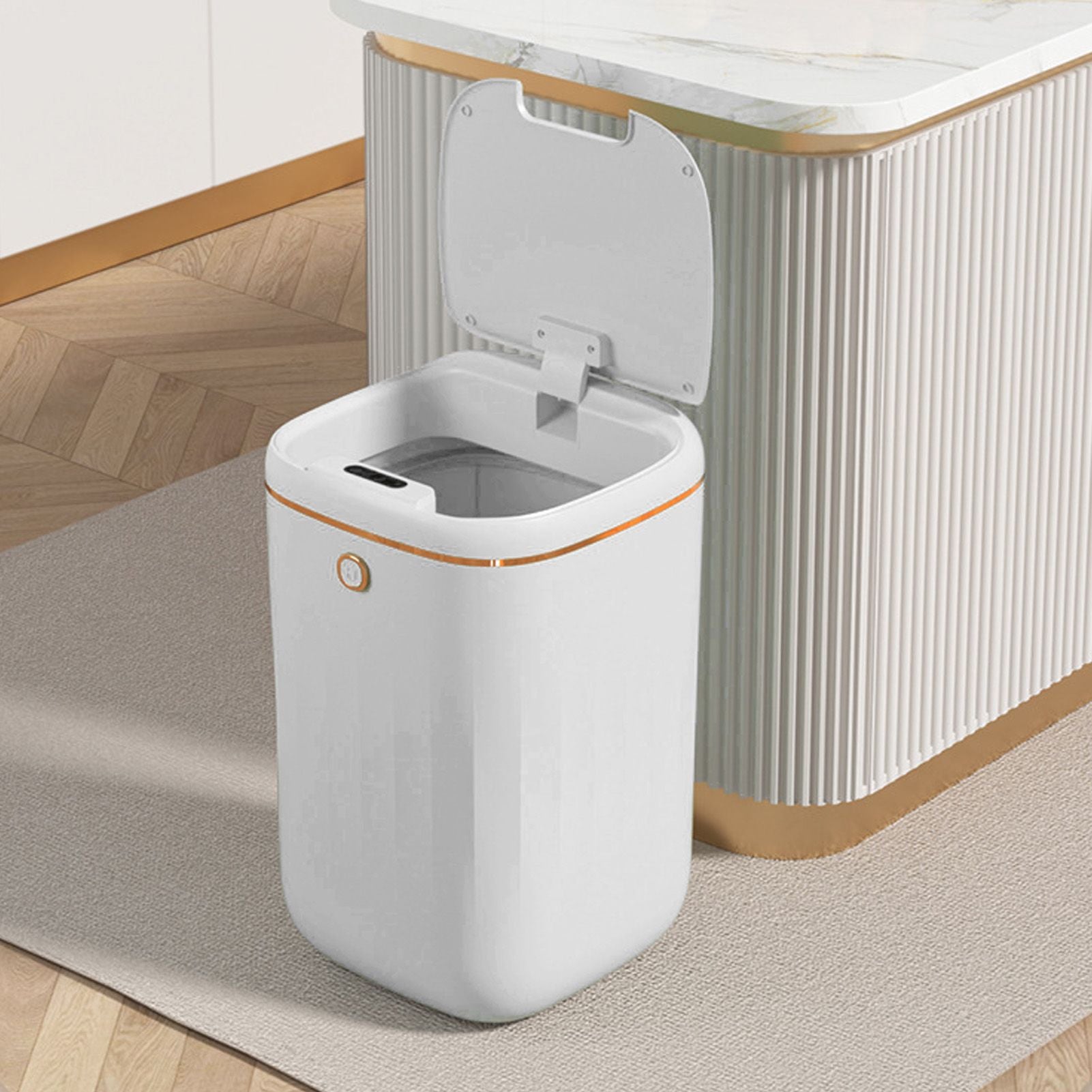 Automatic Trash Can 20L Touchless Sensor Easy Clean PP Waterproof Electric Garbage Bin for Kitchen Bathroom White Golden Battery Powered