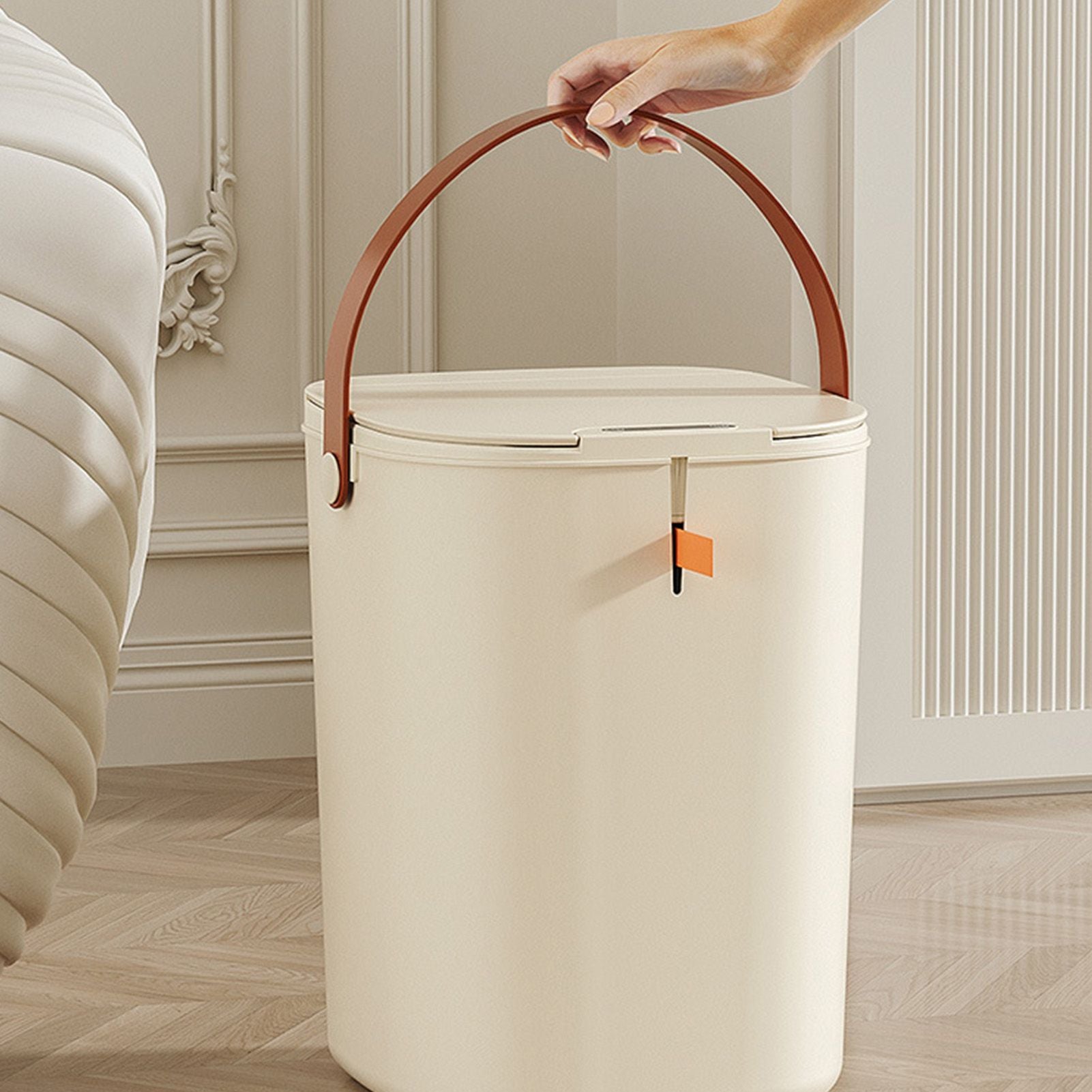 20L Sensor Trash Can with Handle ABS Automatic Induction Touchless Garbage Can for Bathroom Cream Color