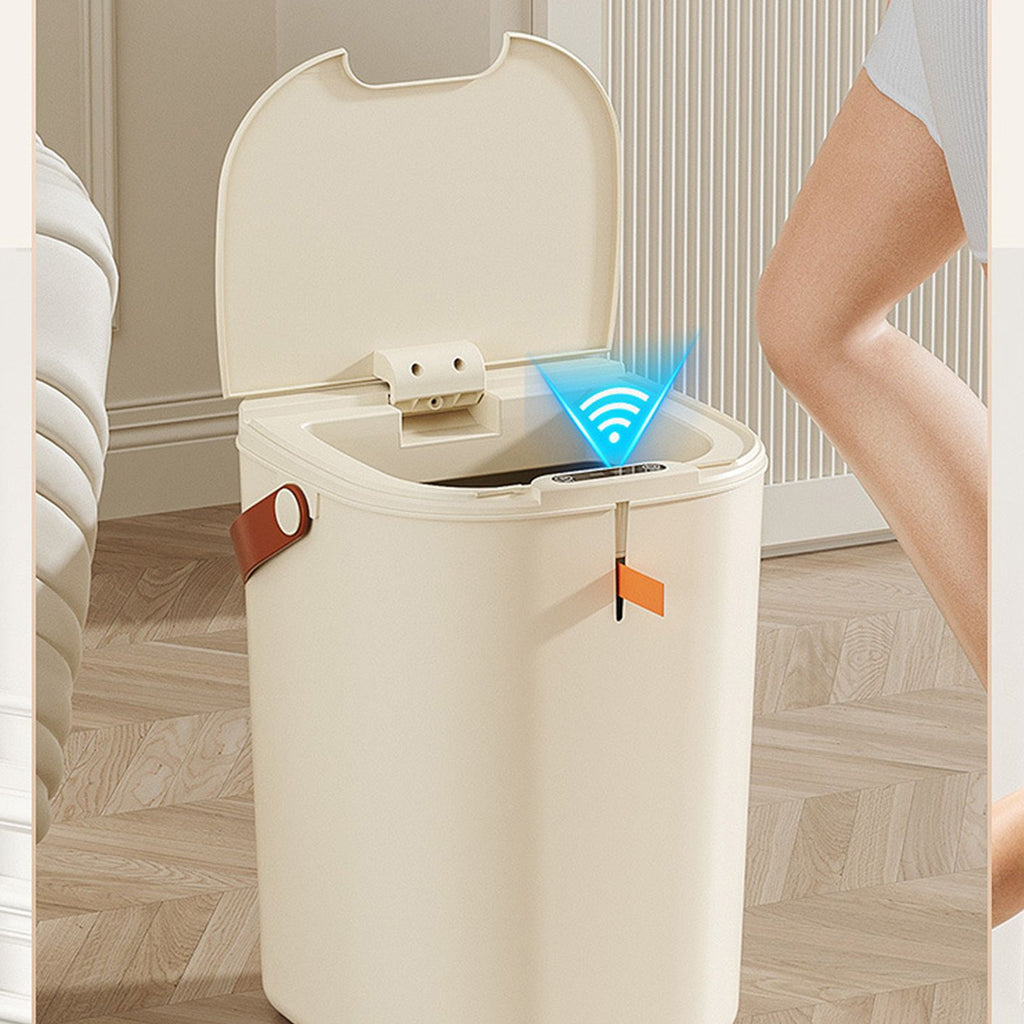 20L Sensor Trash Can with Handle ABS Automatic Induction Touchless Garbage Can for Bathroom Cream Color