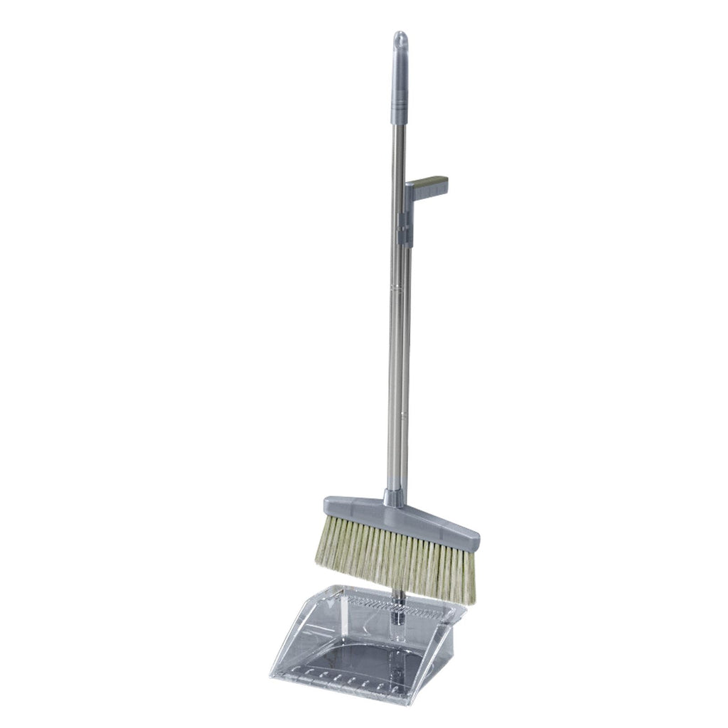 Broom Dustpan Set Cleaning Tool Dust Pan Long Handle Broom Brush Kit for Home Bedroom Gray