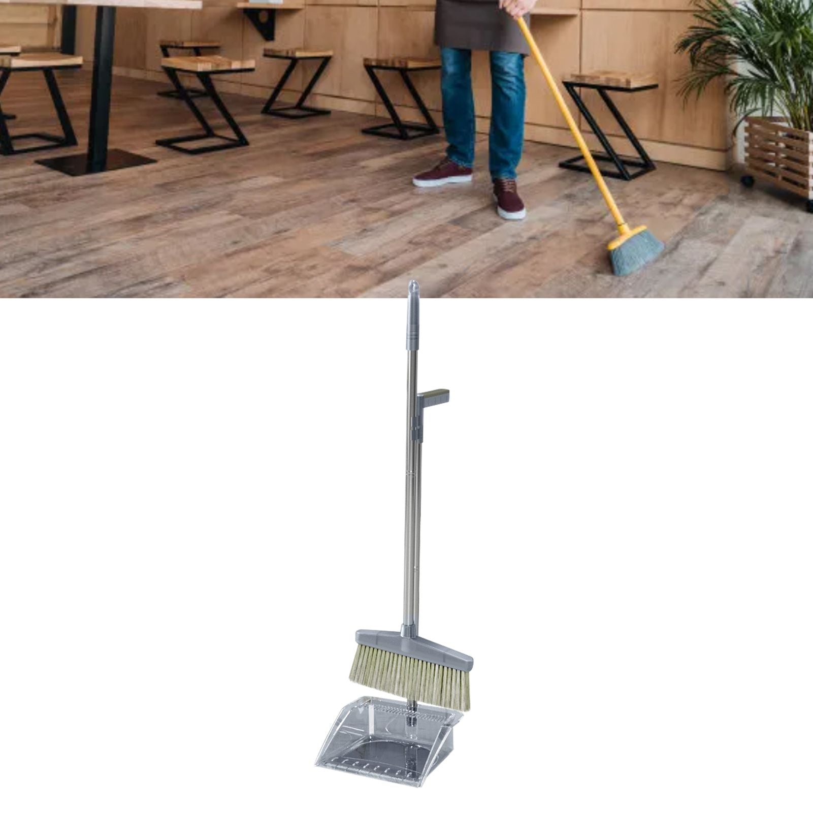 Broom Dustpan Set Cleaning Tool Dust Pan Long Handle Broom Brush Kit for Home Bedroom Gray