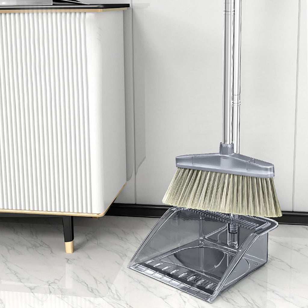 Broom Dustpan Set Cleaning Tool Dust Pan Long Handle Broom Brush Kit for Home Bedroom Gray