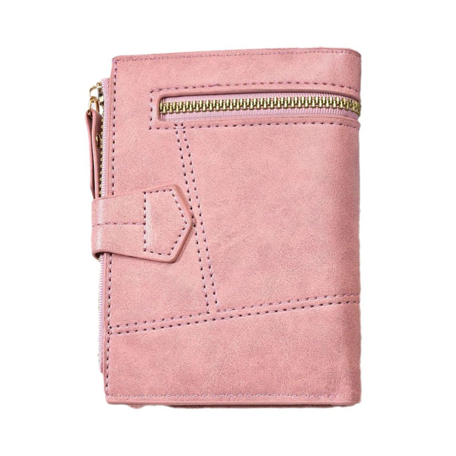 Women Wallet PU Leather Short Small Size Multiple Slots Card Holder Coin Purse for Daily Life Pink