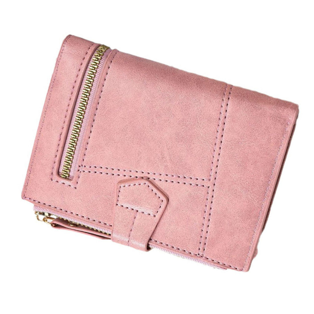 Women Wallet PU Leather Short Small Size Multiple Slots Card Holder Coin Purse for Daily Life Pink