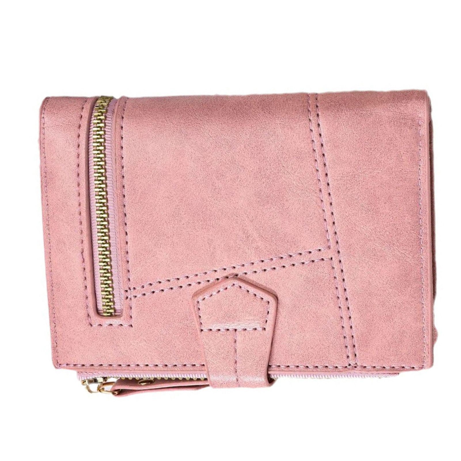 Women Wallet PU Leather Short Small Size Multiple Slots Card Holder Coin Purse for Daily Life Pink