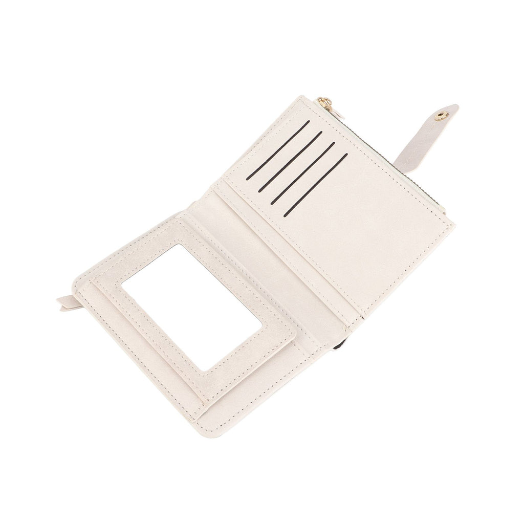 Women Wallet PU Leather Short Small Size Multiple Slots Card Holder Coin Purse for Daily Life White