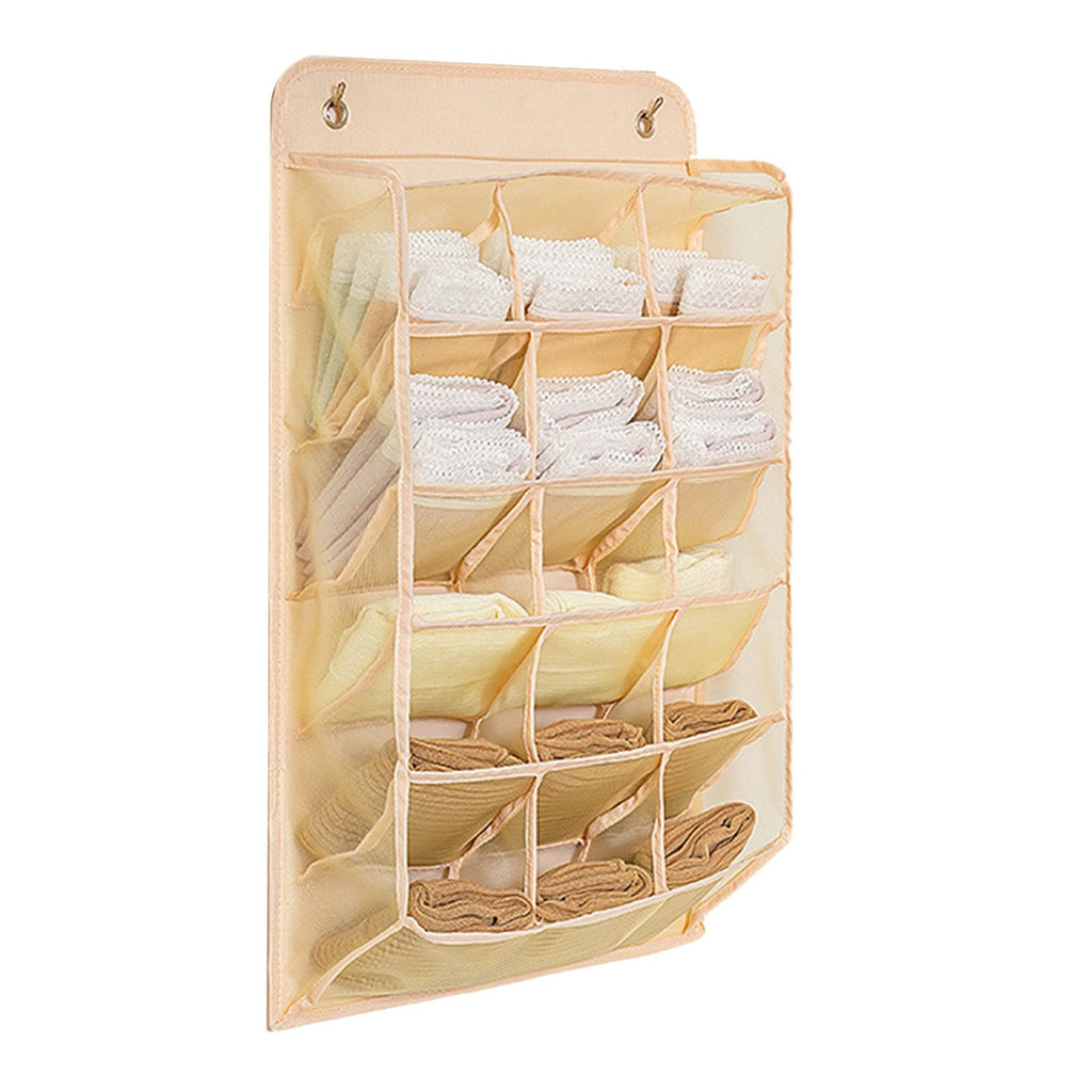 Closet Hanging Underwear Organizer Mesh Oxford Cloth PP Board Underwear Wall Shelf Wardrobe Hanging Storage Bag for Bra Socks Underpants 15 Pockets Beige