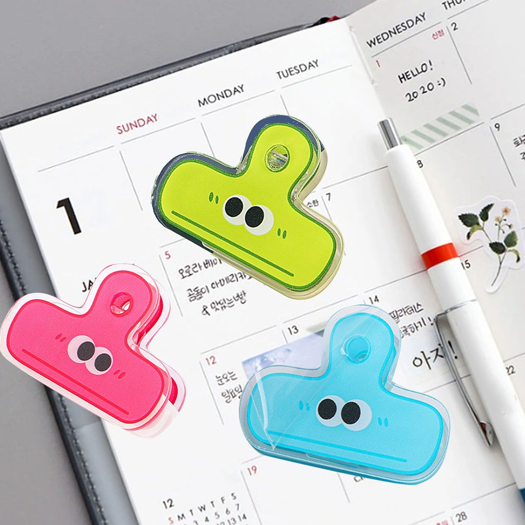 Stationery Clip Plastic Cute Cartoon Double Sided Multifunctional Long Tail Document Clamps For Office Supplies Binder Paper Green Expression