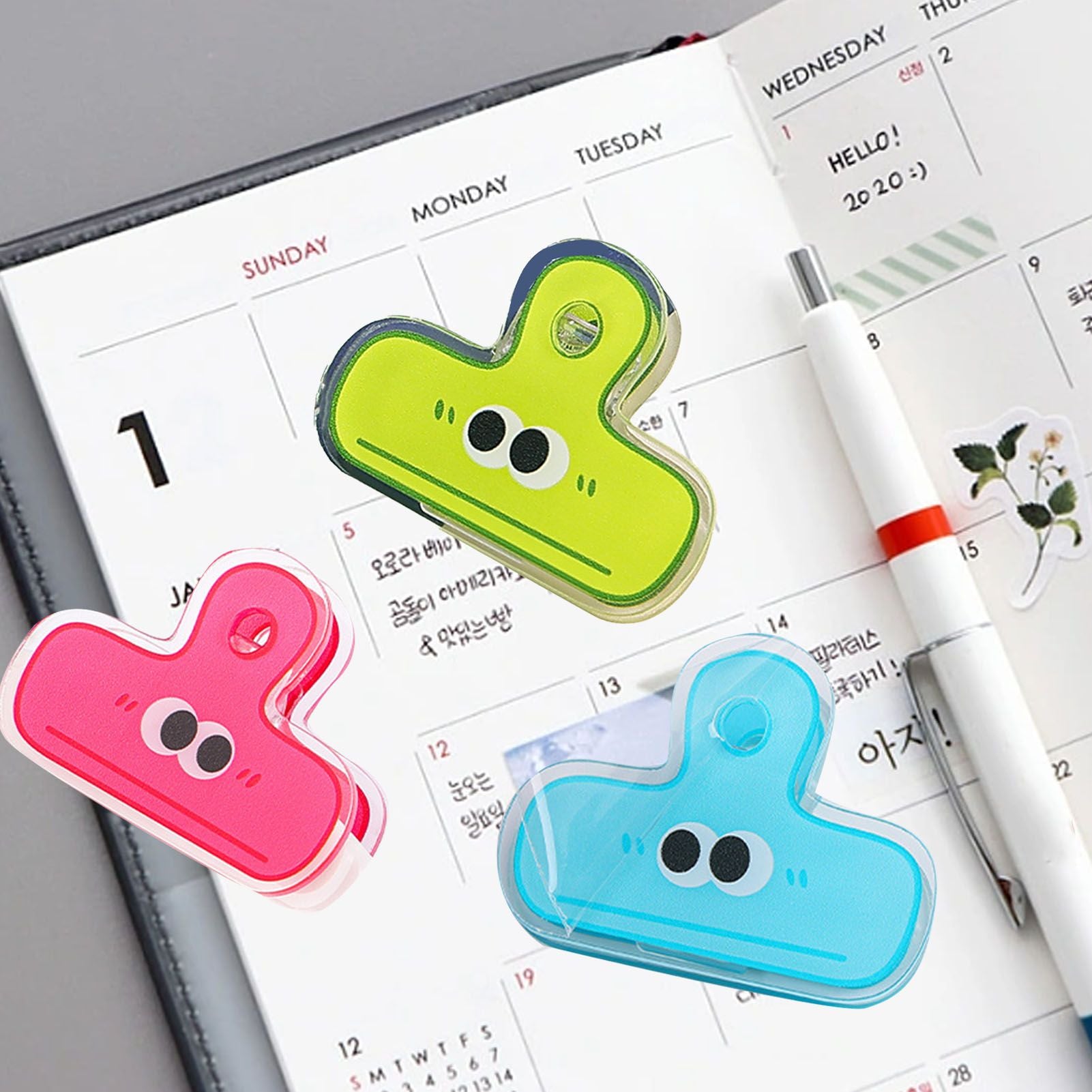 Stationery Clip Plastic Cute Cartoon Double Sided Multifunctional Long Tail Document Clamps For Office Supplies Binder Paper Green Expression