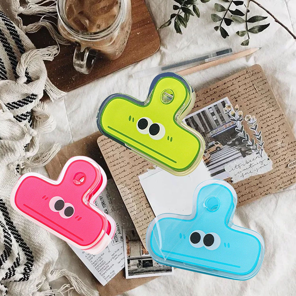 Stationery Clip Plastic Cute Cartoon Double Sided Multifunctional Long Tail Document Clamps For Office Supplies Binder Paper Green Expression