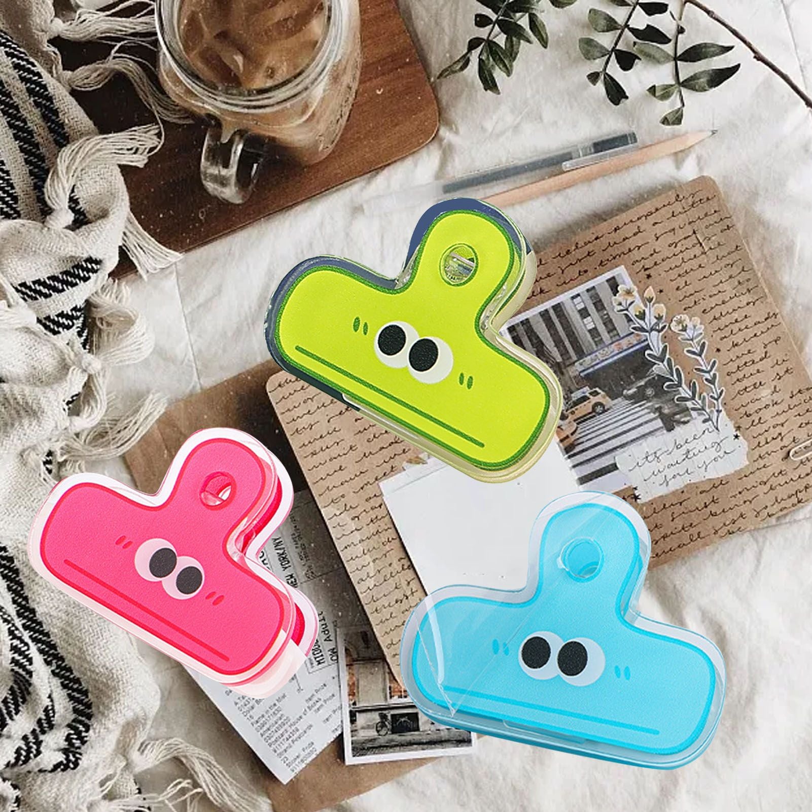 Stationery Clip Plastic Cute Cartoon Double Sided Multifunctional Long Tail Document Clamps For Office Supplies Binder Paper Green Expression