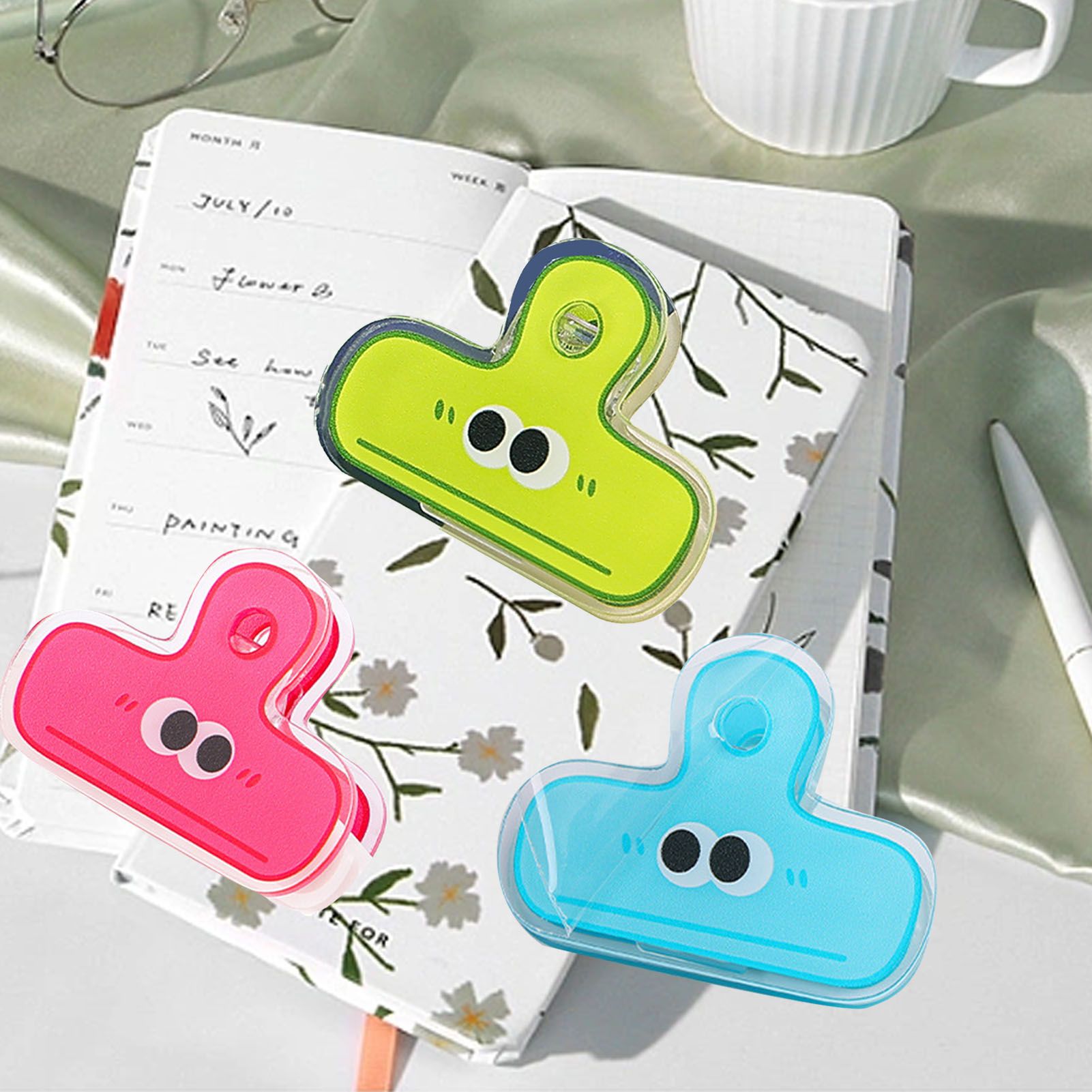 Stationery Clip Plastic Cute Cartoon Double Sided Multifunctional Long Tail Document Clamps For Office Supplies Binder Paper Blue Expression