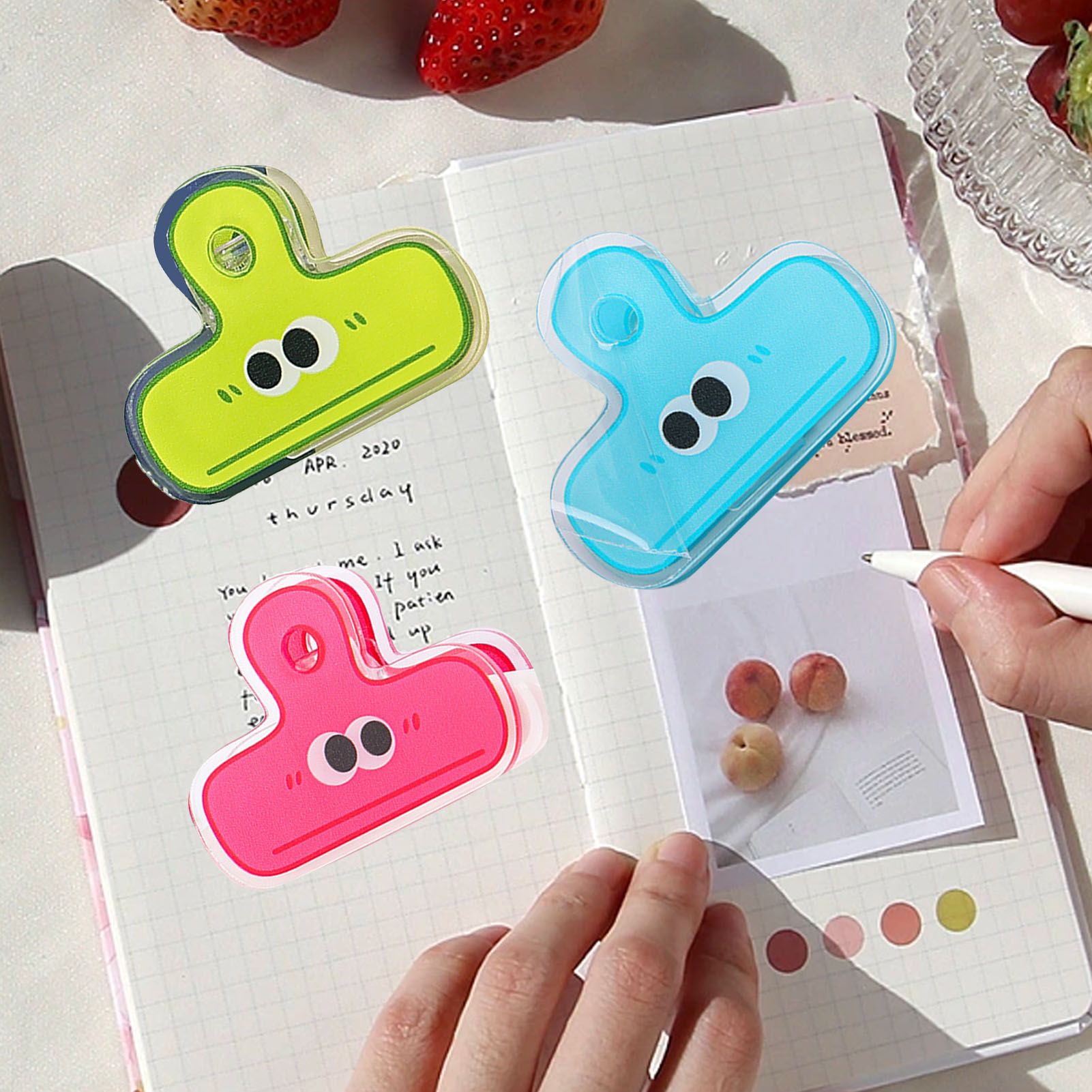 Stationery Clip Plastic Cute Cartoon Double Sided Multifunctional Long Tail Document Clamps For Office Supplies Binder Paper Blue Expression