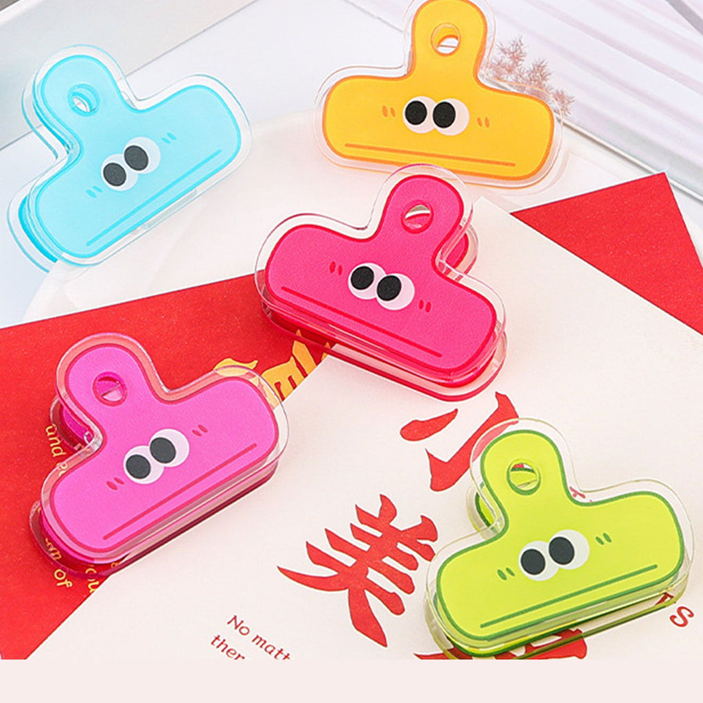 Stationery Clip Plastic Cute Cartoon Double Sided Multifunctional Long Tail Document Clamps For Office Supplies Binder Paper Red Expression