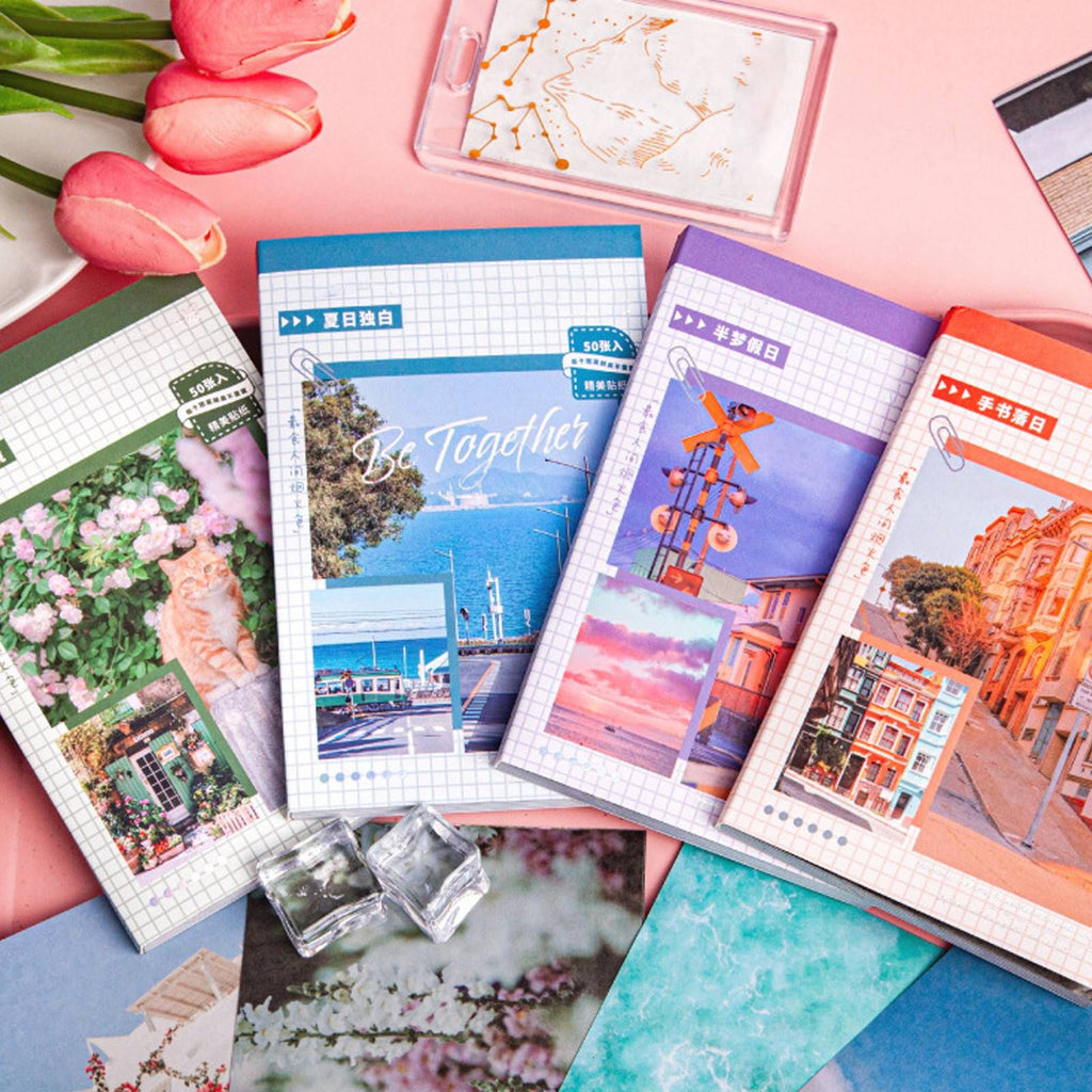 50PCS Nature Landscape Stickers Decorative Aesthetic Travel Scenery Scrapbooking Stickers for DIY Planner Journal Notebook Laptops Luggages Green