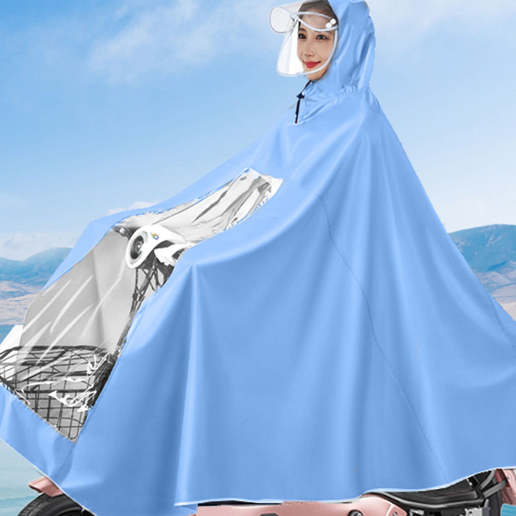 Electric Motorcycle Rain Cape Extended Full Body with Helmet Rainstorm Proof for Mobility Scooter Bicycle Cycling Sky Blue XXXXL