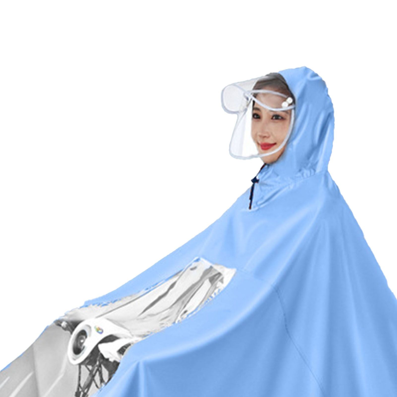 Electric Motorcycle Rain Cape Extended Full Body with Helmet Rainstorm Proof for Mobility Scooter Bicycle Cycling Sky Blue XXXL
