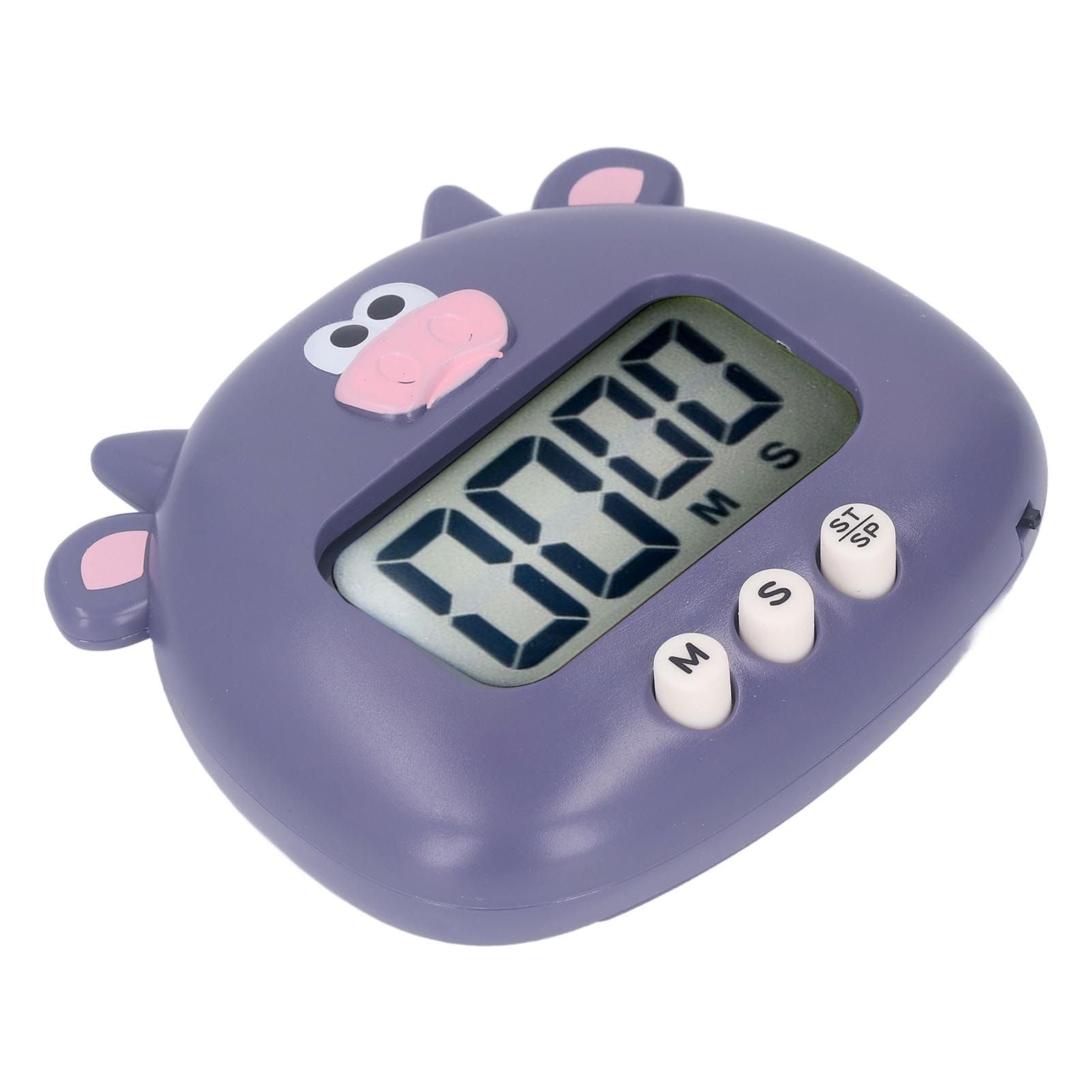 Digital Kitchen Timer Countup Countdown Cartoon Animal Sound Flash Alert Easy Operation with Stand for Cooking Teaching Purple Cow