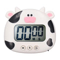 Digital Kitchen Timer Countup Countdown Cartoon Animal Sound Flash Alert Easy Operation with Stand for Cooking Teaching White Cow