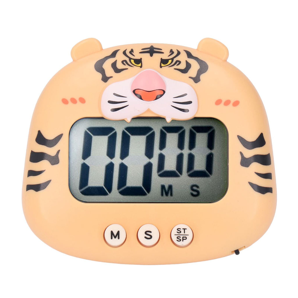 Digital Kitchen Timer Countup Countdown Cartoon Animal Sound Flash Alert Easy Operation with Stand for Cooking Teaching Yellow Tiger