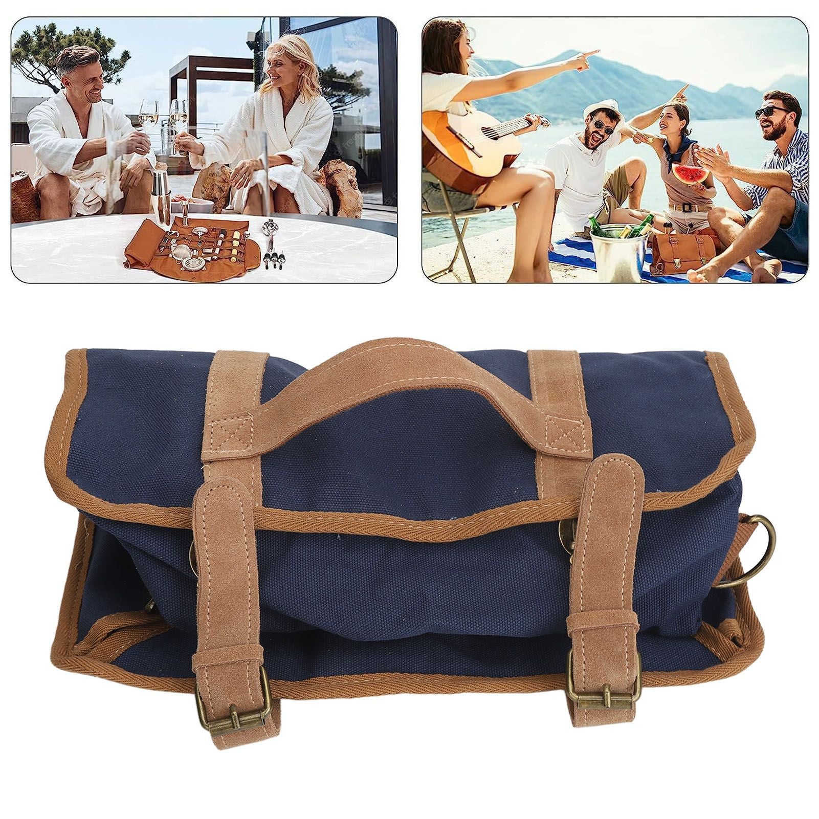 Bartending Tool Bag Portable Large Capacity Stylish Adjustable Shoulder Strap Bartender Kit Bag for Camping Parties Blue