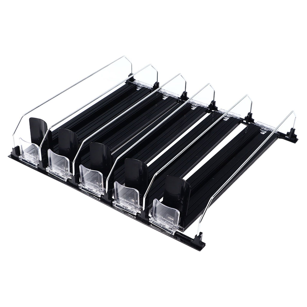 Drink Organizer for Fridge Spring Loaded Adjustable Push Rod Slide Rail Soda Can Dispenser for Beer Beverages 38cm Black