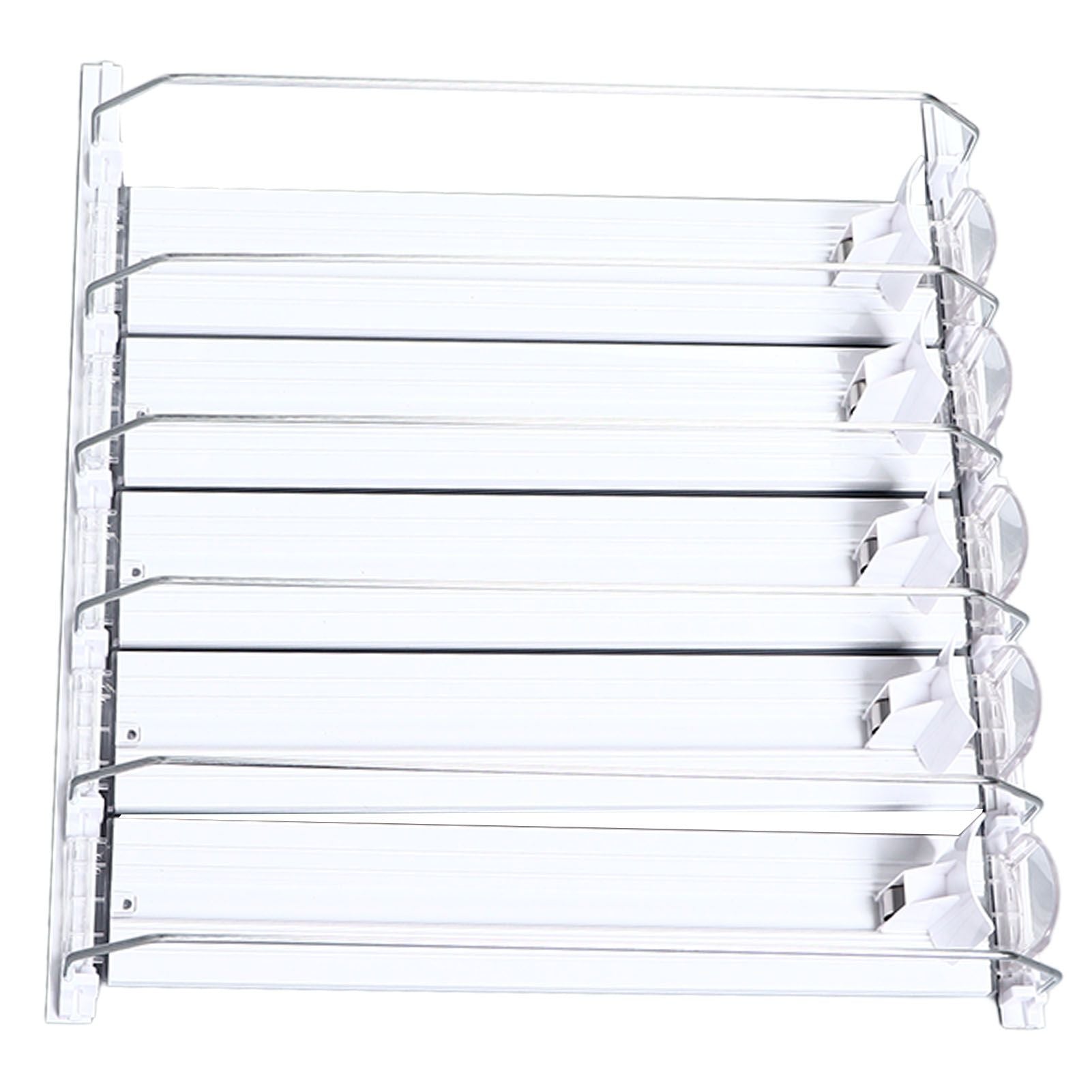 Drink Organizer for Fridge Spring Loaded Adjustable Push Rod Slide Rail Soda Can Dispenser for Beer Beverages 38cm White