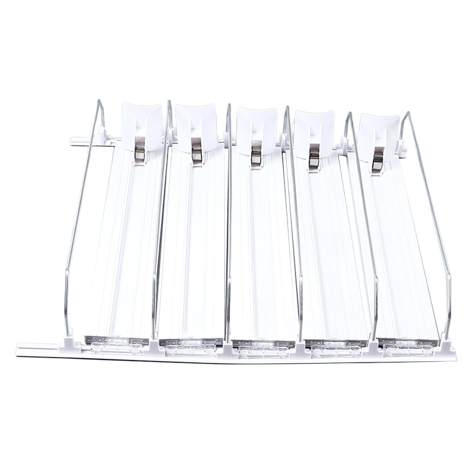 Drink Organizer for Fridge Spring Loaded Adjustable Push Rod Slide Rail Soda Can Dispenser for Beer Beverages 38cm White