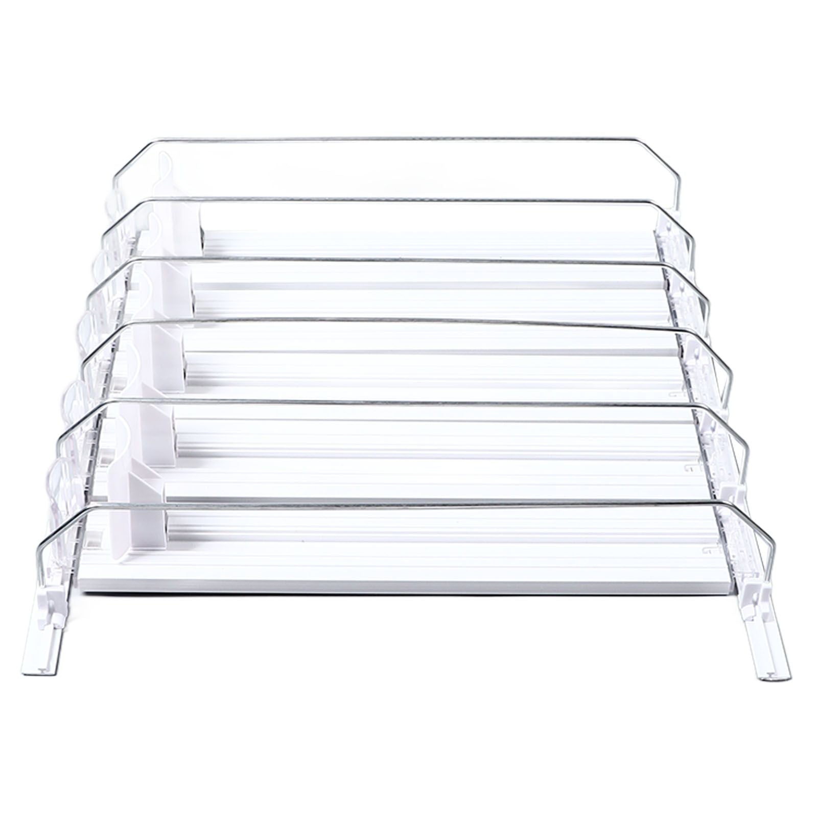 Drink Organizer for Fridge Spring Loaded Adjustable Push Rod Slide Rail Soda Can Dispenser for Beer Beverages 38cm White