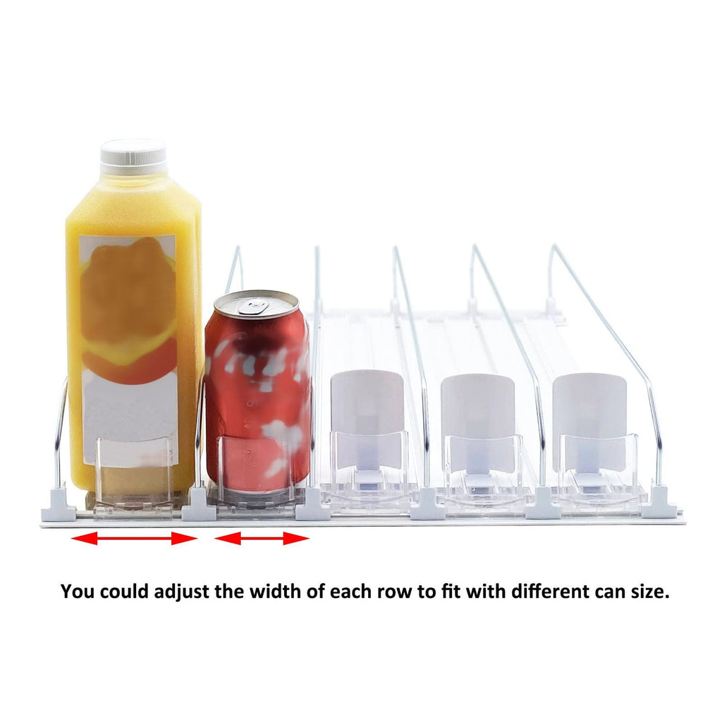 Drink Organizer for Fridge Spring Loaded Adjustable Push Rod Slide Rail Soda Can Dispenser for Beer Beverages 38cm White